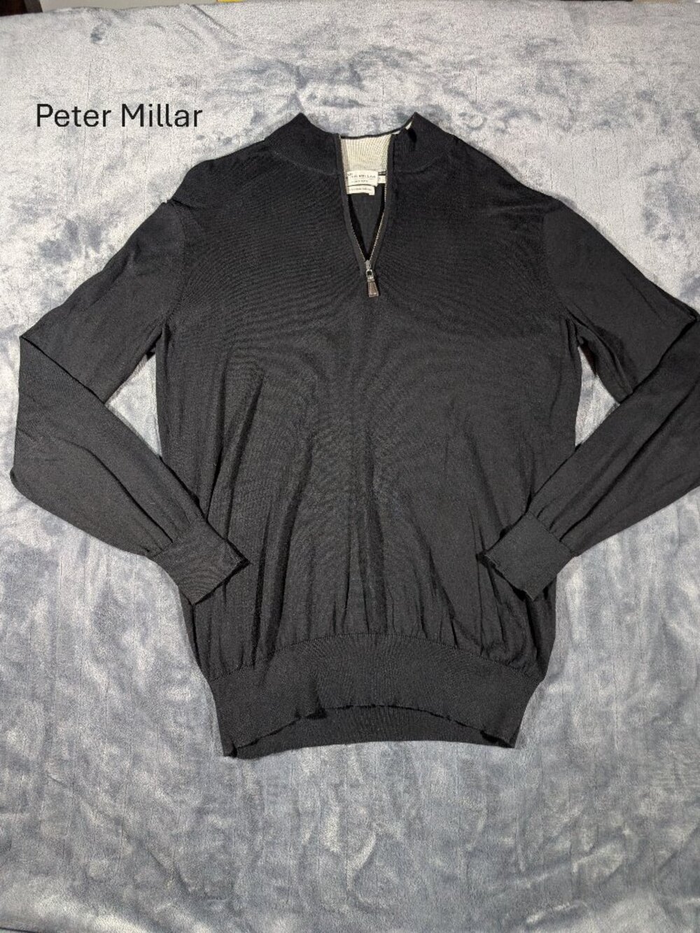 Peter Millar Crown Soft Sweater Mens Small 1/4 Zip Cotton Silk Blend Black, 1288